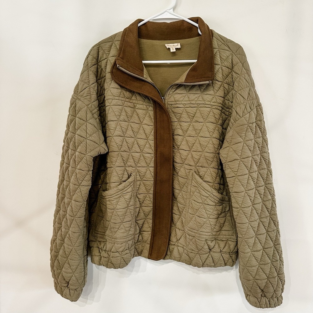 Women's Olive‎ Bomber Jacket Hem & Thread Large Fall Coat